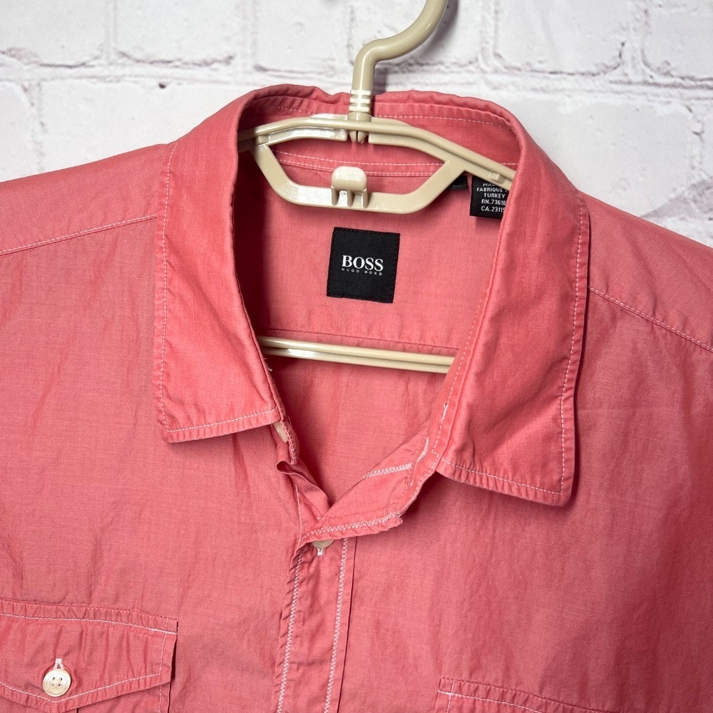 |•BOSS•| Hugo Boss Casual Button Down Shirt Salmon Size Large - Picture 4 of 7